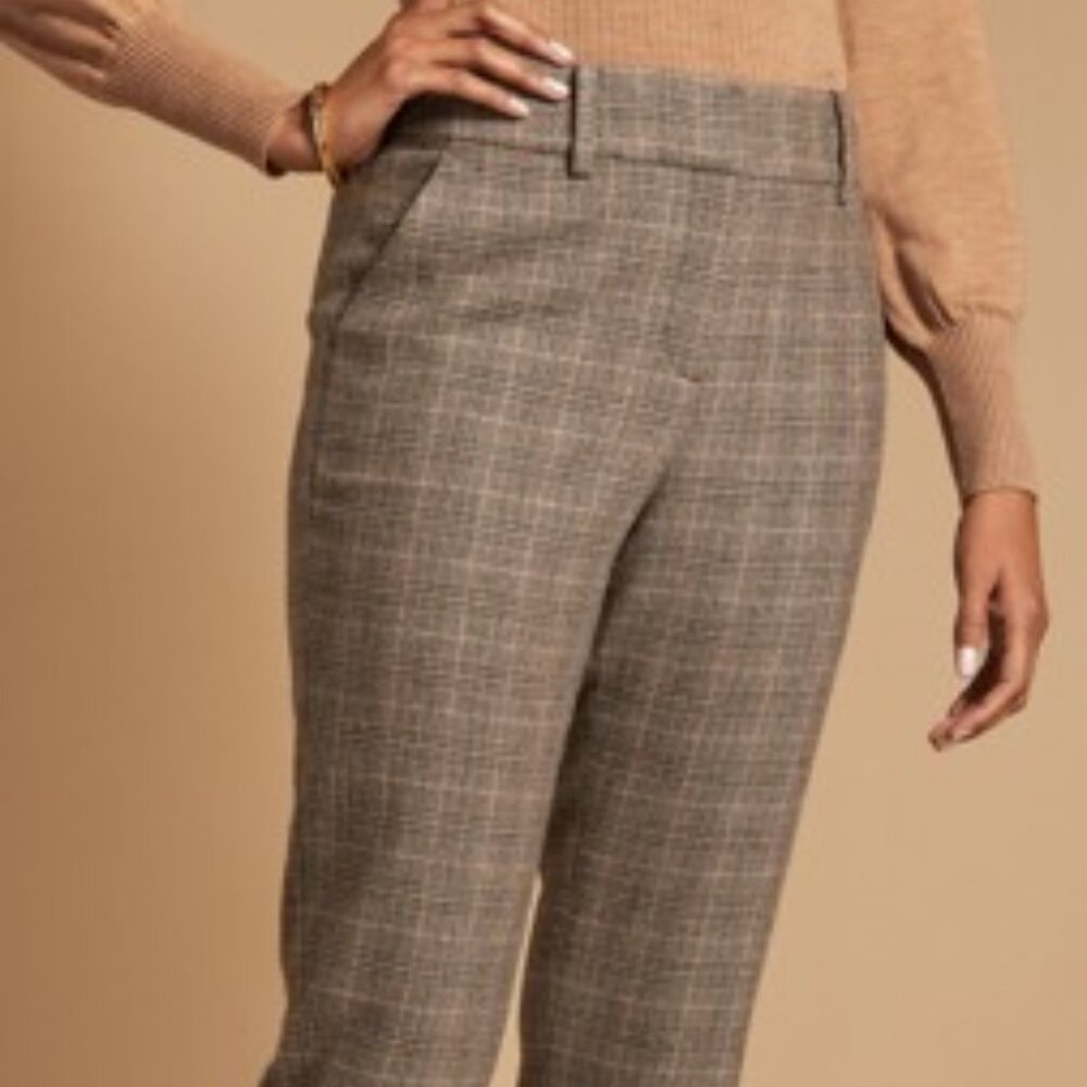 Talbots Pants Women's 12 Brown Plaid Luxe Italian Wool Slim Ankle